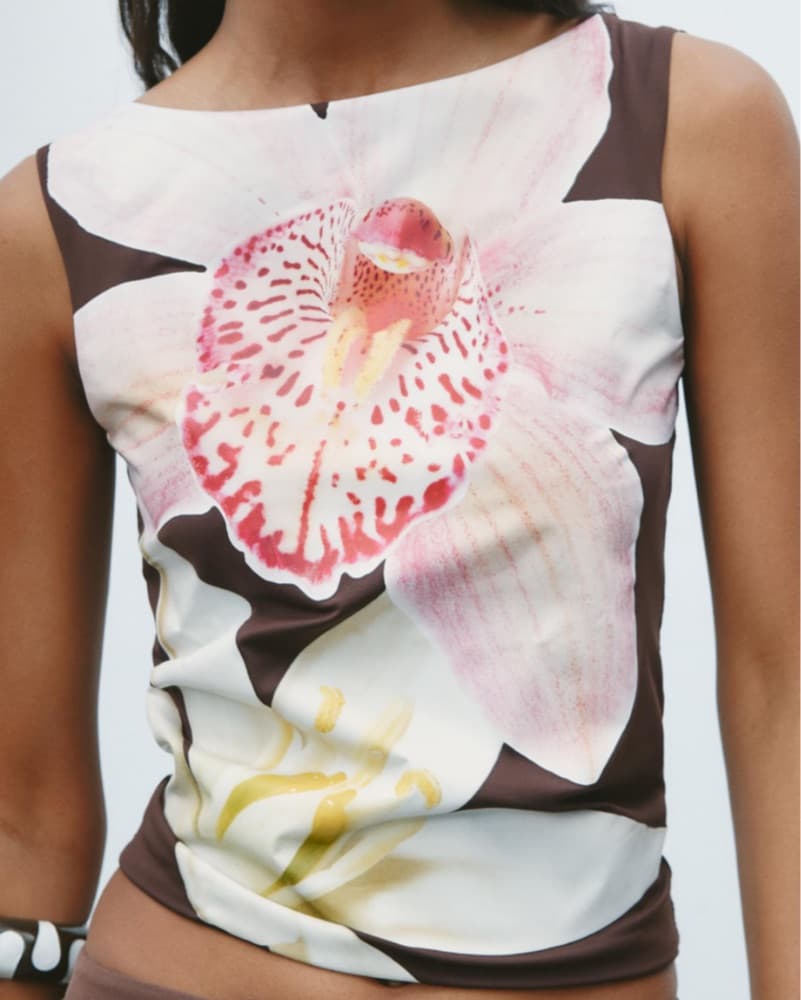 Floral Polyamide Top Brown  - Image 1