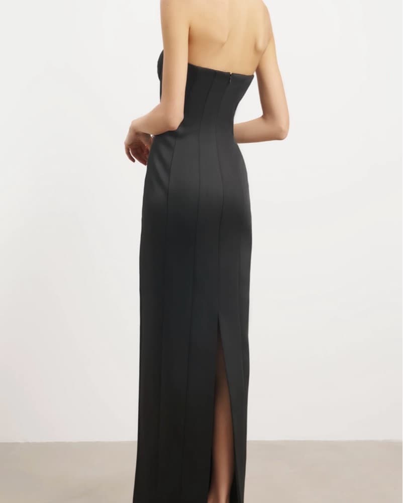 Because Of Alice Black Satin Maxi Dress - Image 2