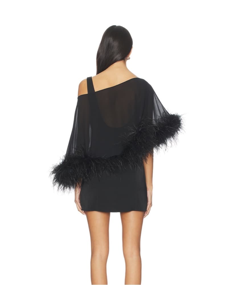Black Mini Dress + Sheer Feather Poncho - Image 2