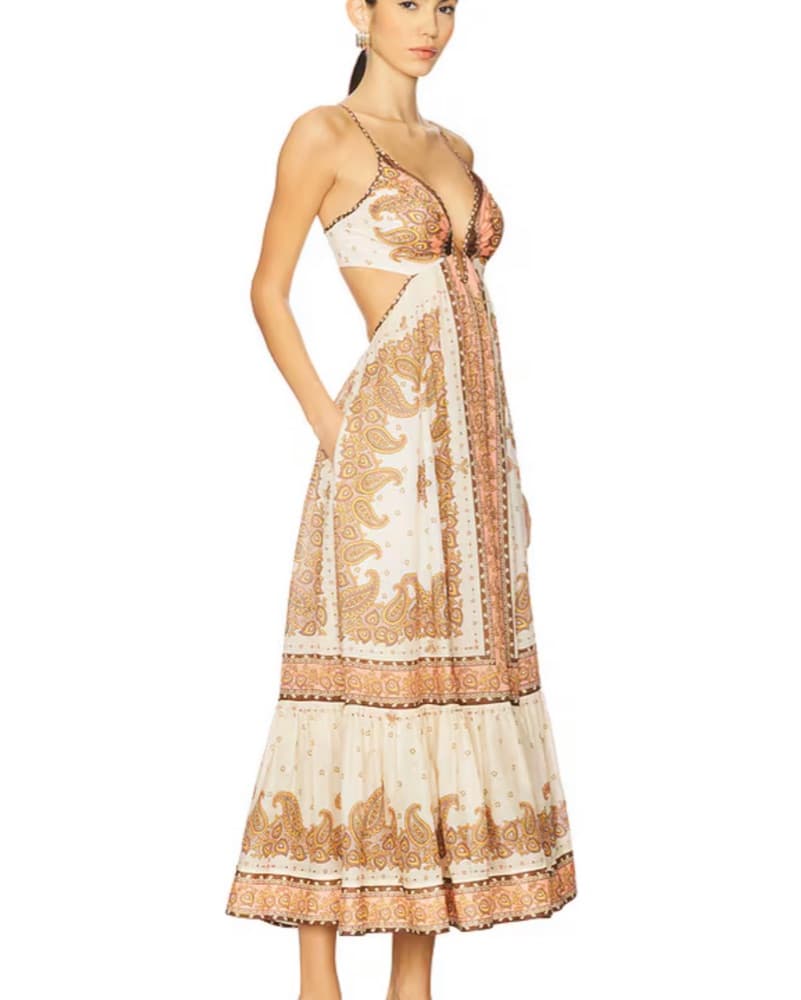 Maxine Plunge Maxi In Orange Paisely - Image 3