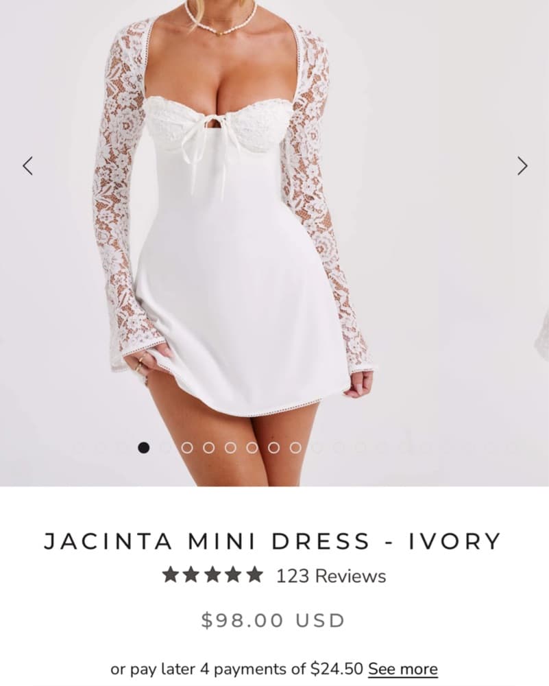 White Mini Dress W Lace Long Sleeves - Image 1