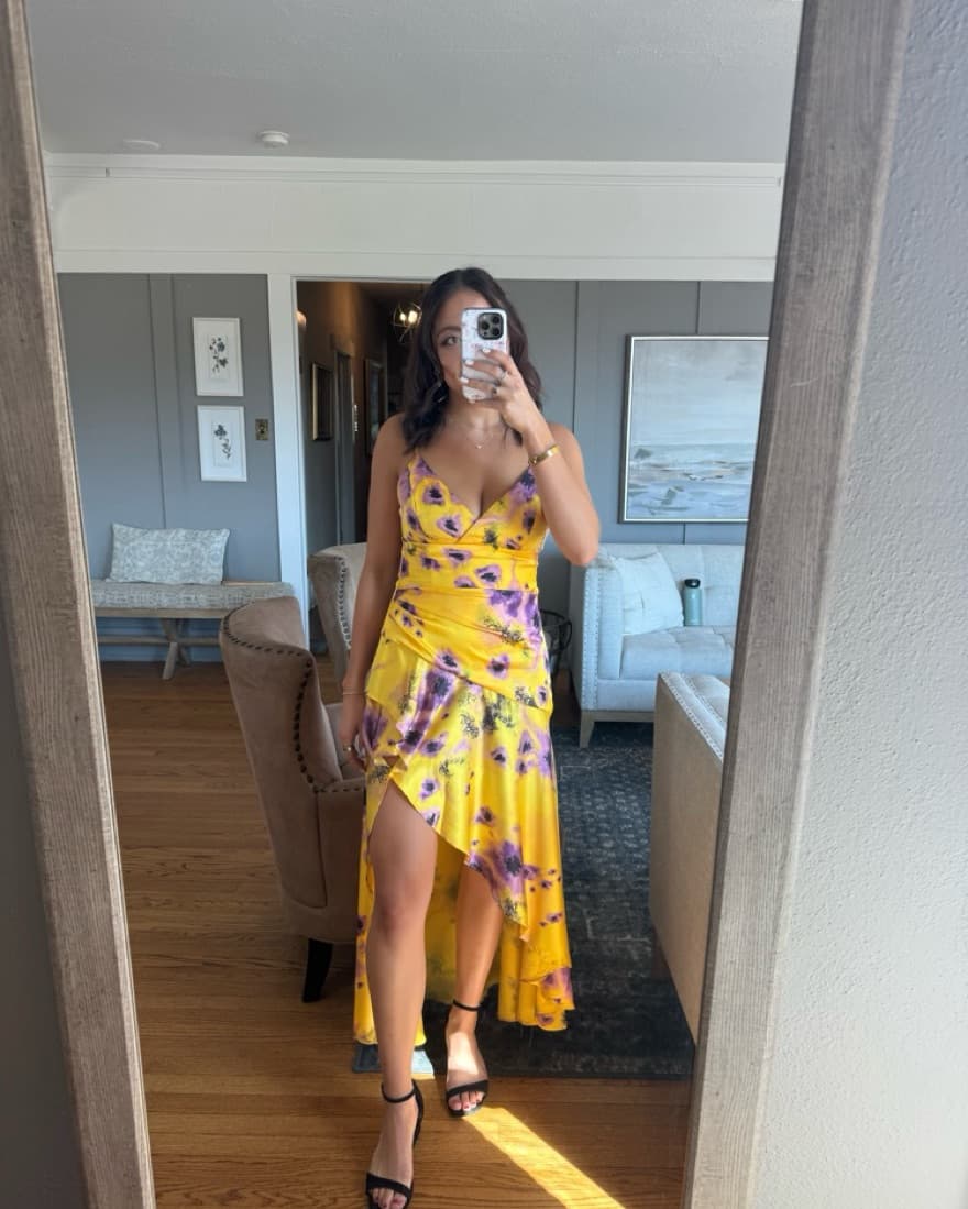 Yellow Floral Bardot Dress - Image 1