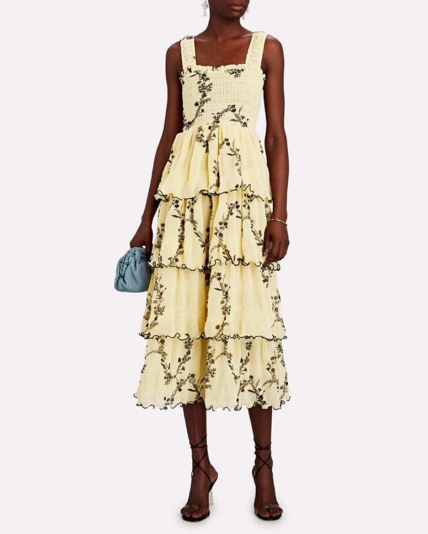GANNI Tiered Floral Georgette Midi Dress - Image 3
