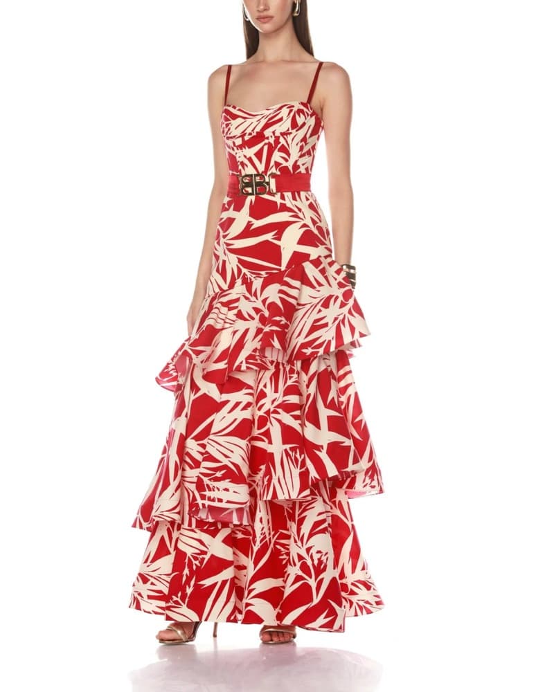Bold Red Tropical Floral Maxi Dress - Image 2