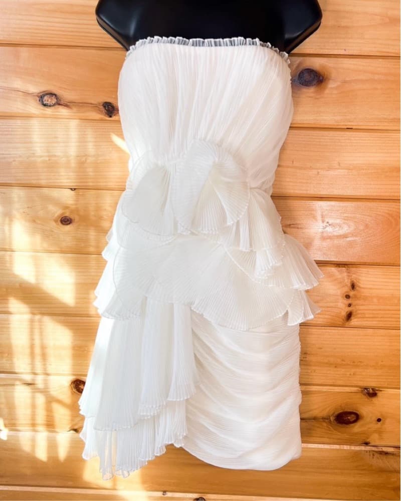 BCBGMAXAZRIA Cream Ruffle Mini Dress - Image 1