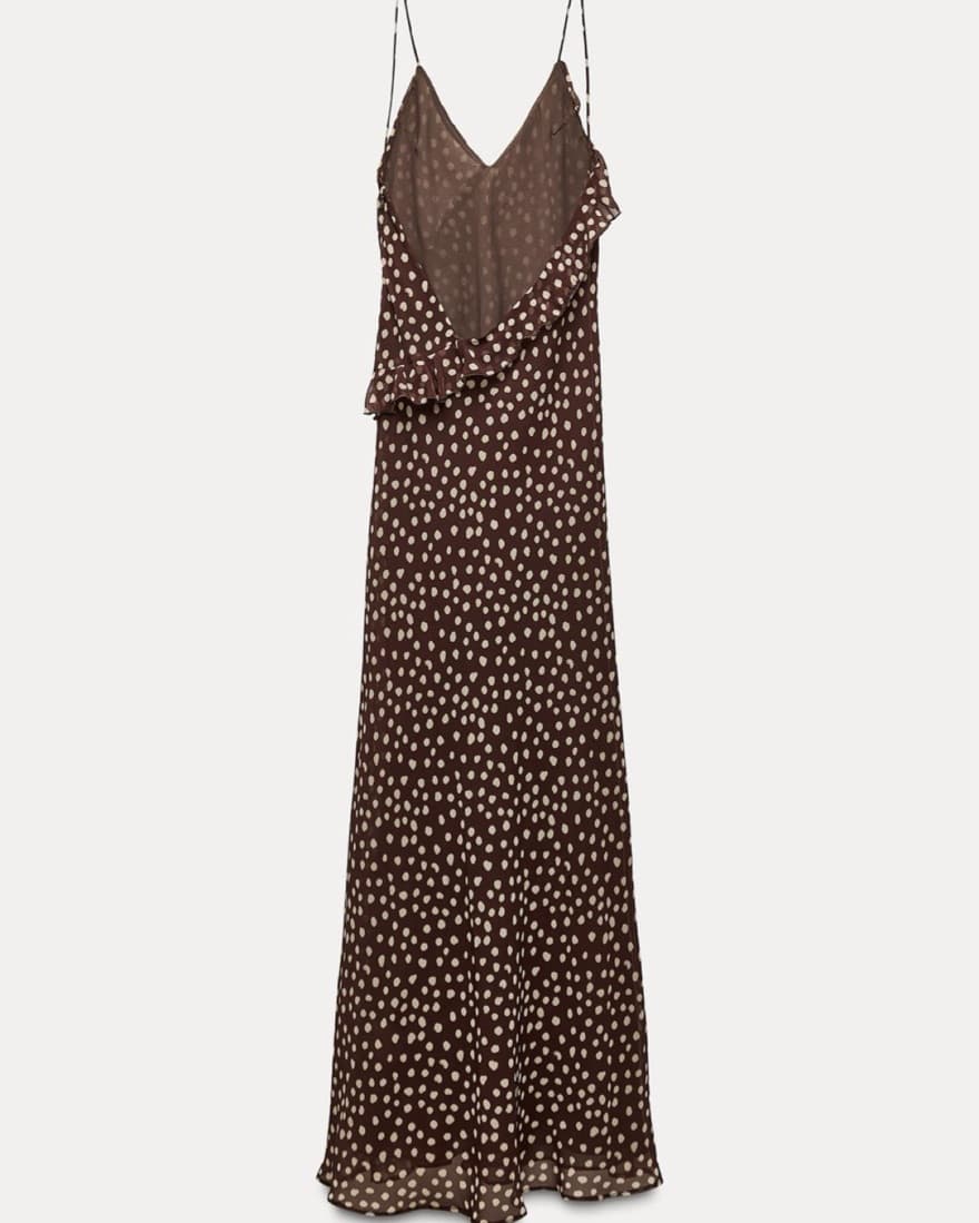 Brown Ruffled Polka Dot Dress - Image 4