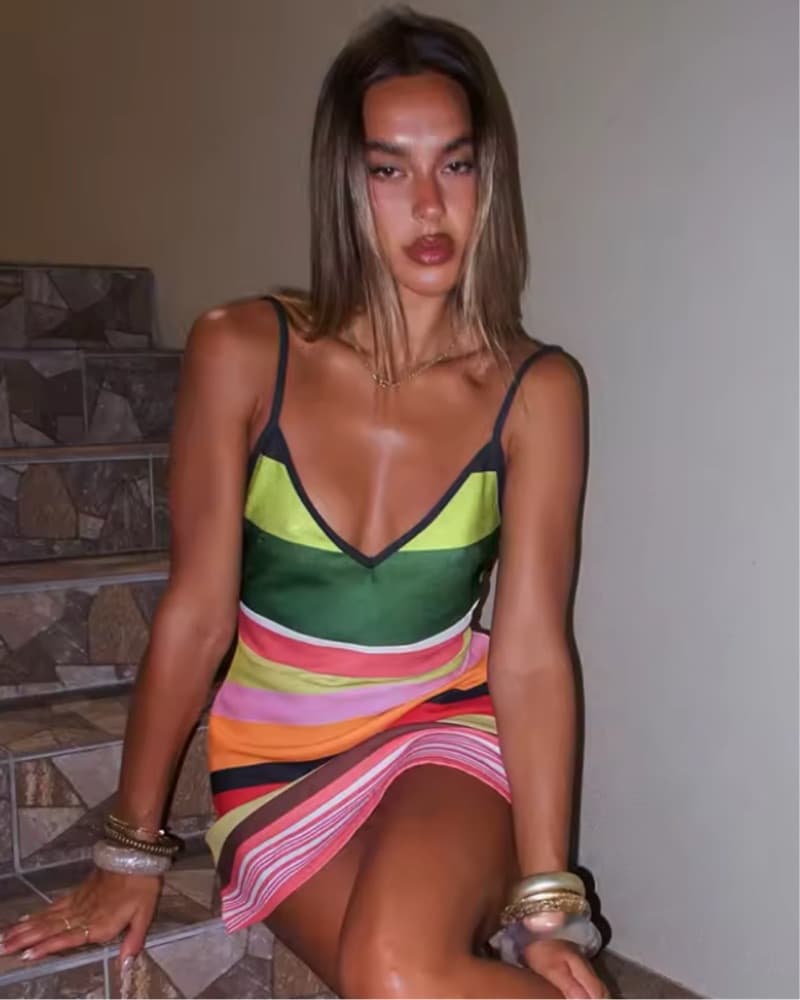 Bias Mini Dress Emerald Stripe - Image 1