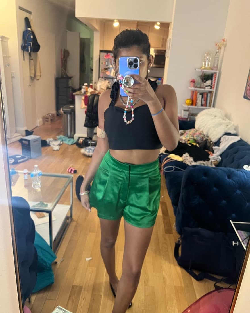 green satin shorts - Image 2