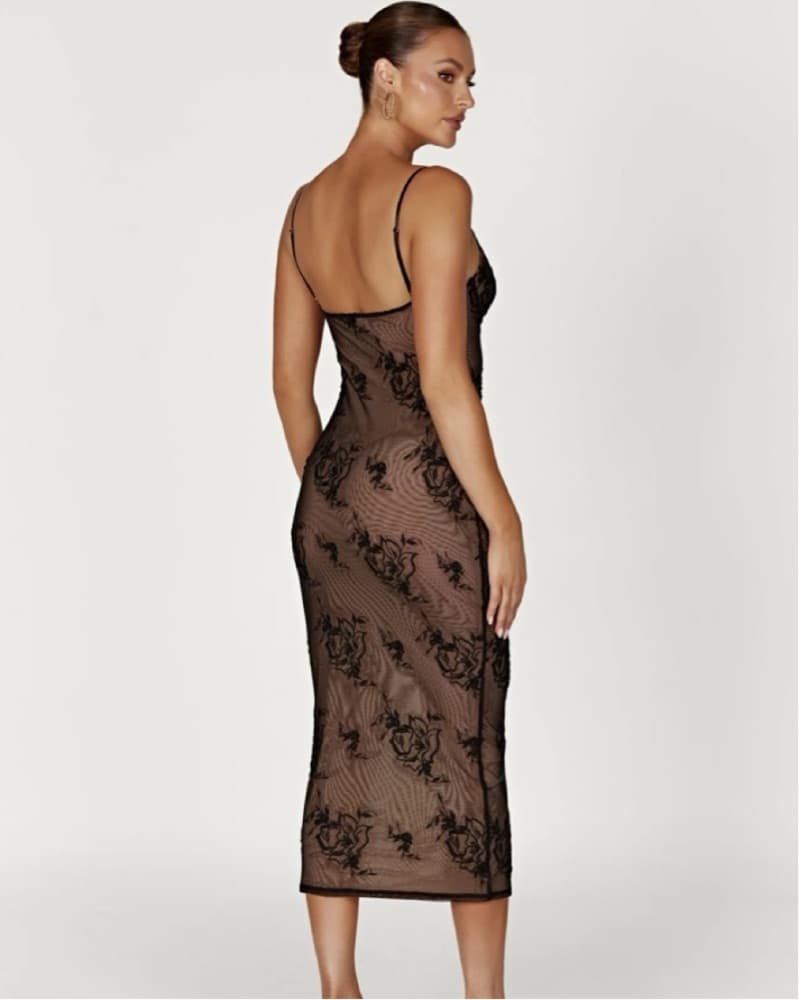 Meshki Elegant Floral Lace Midi Dress - Image 1