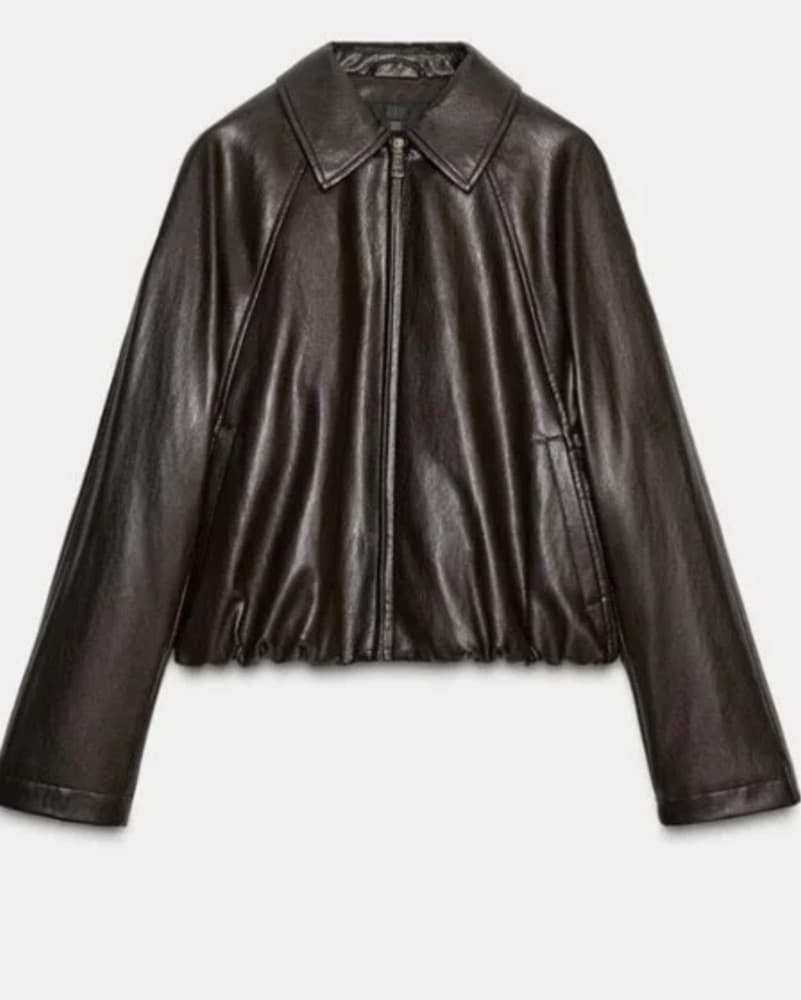 Brown Leather Effect Zara Bomber Jacket - Image 2