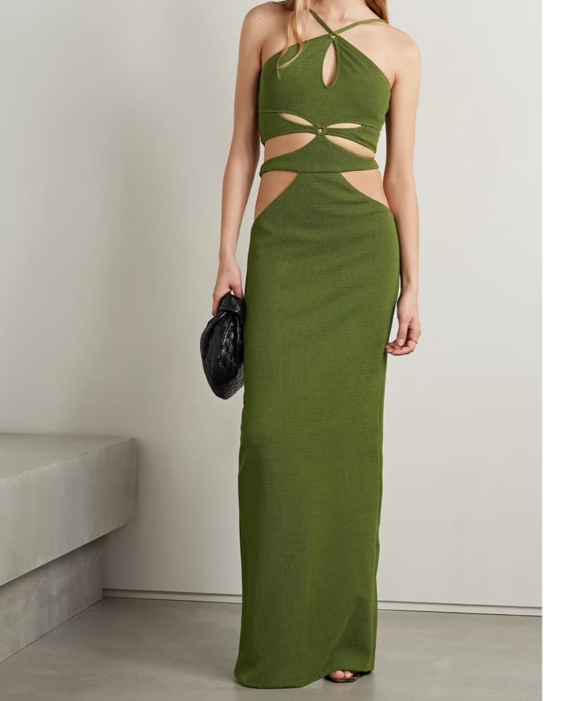 Striking Olive Green Cut-Out Maxi Dress - Image 1