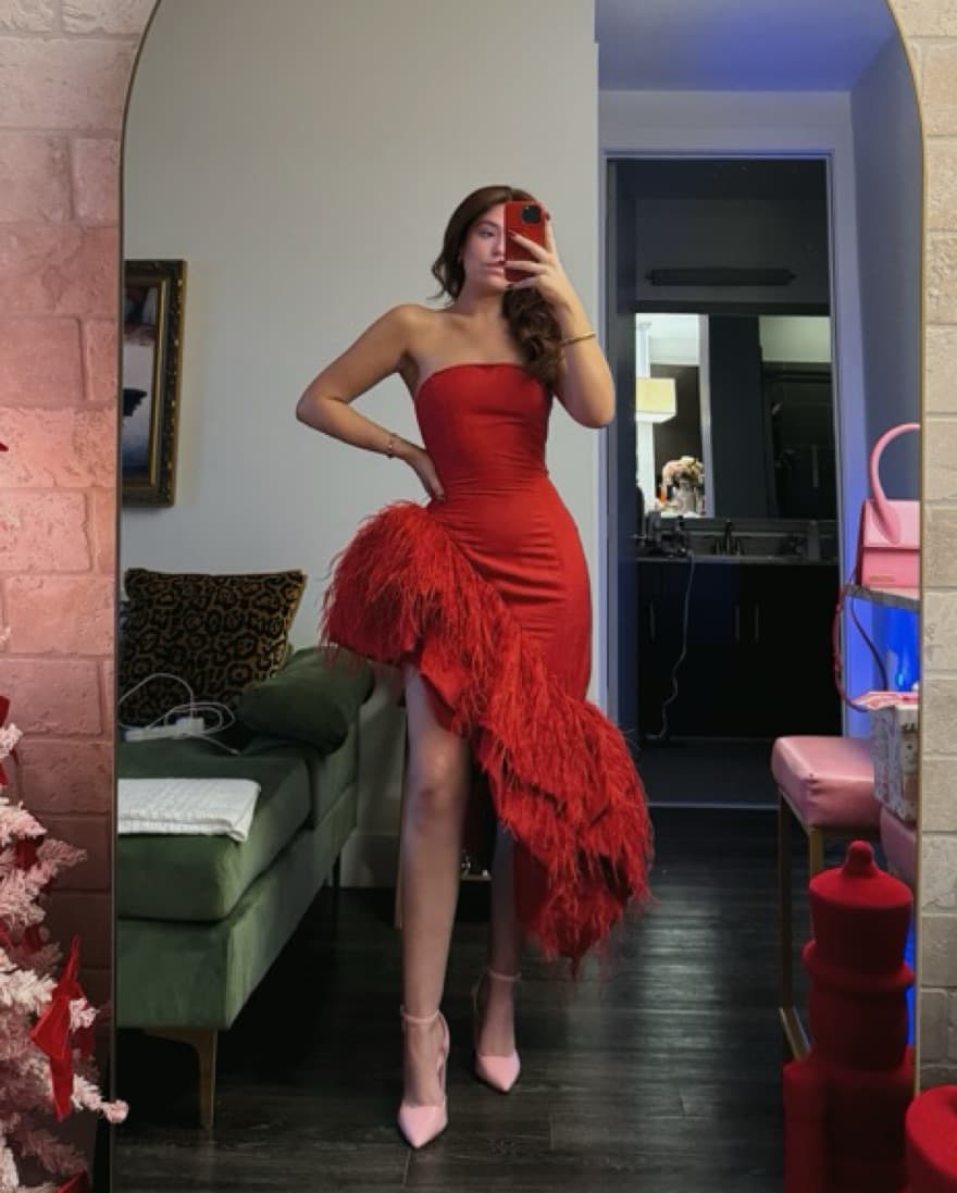 Cult Gaia Gosia Gown - Red w/ Feathers - Image 2