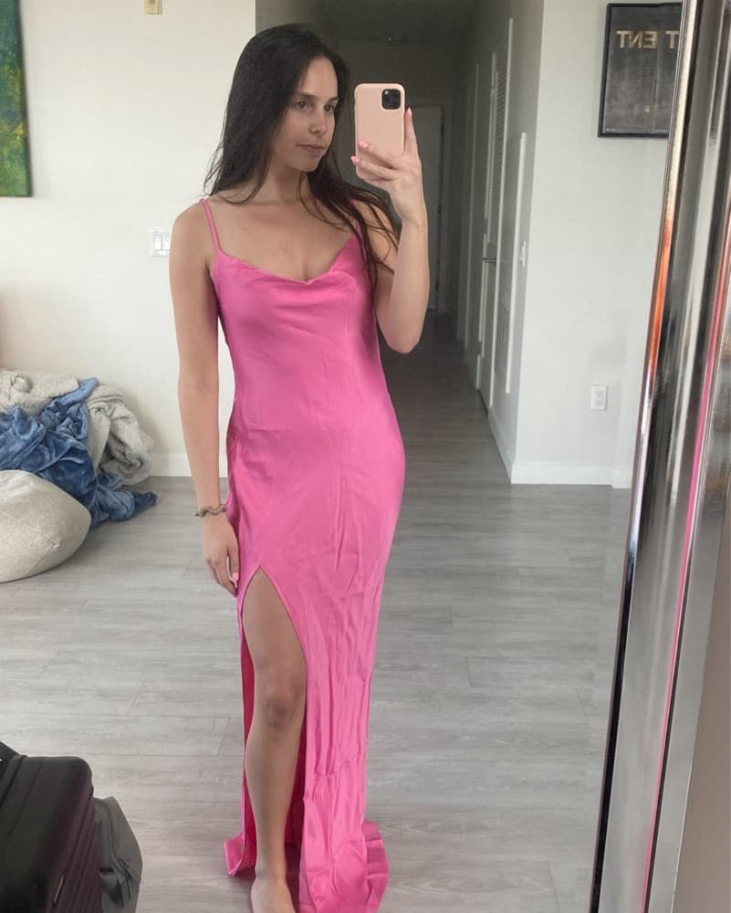 Meshki Pink Satin Maxi Dress - Image 5