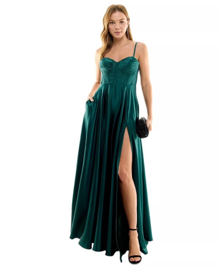 Green Evening Gown With Bustier Top - Image 1