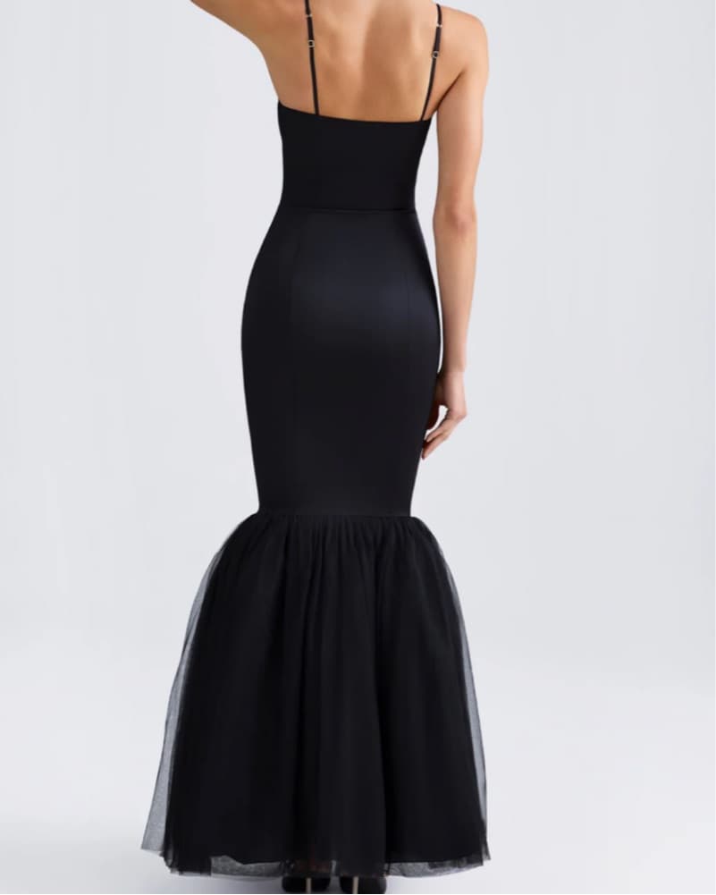 Tulle Hem Fishtail Gown in Black - Image 3