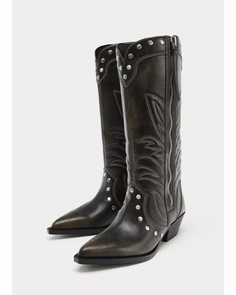 Dark Brown Studded Cowboy Boots - Image 1