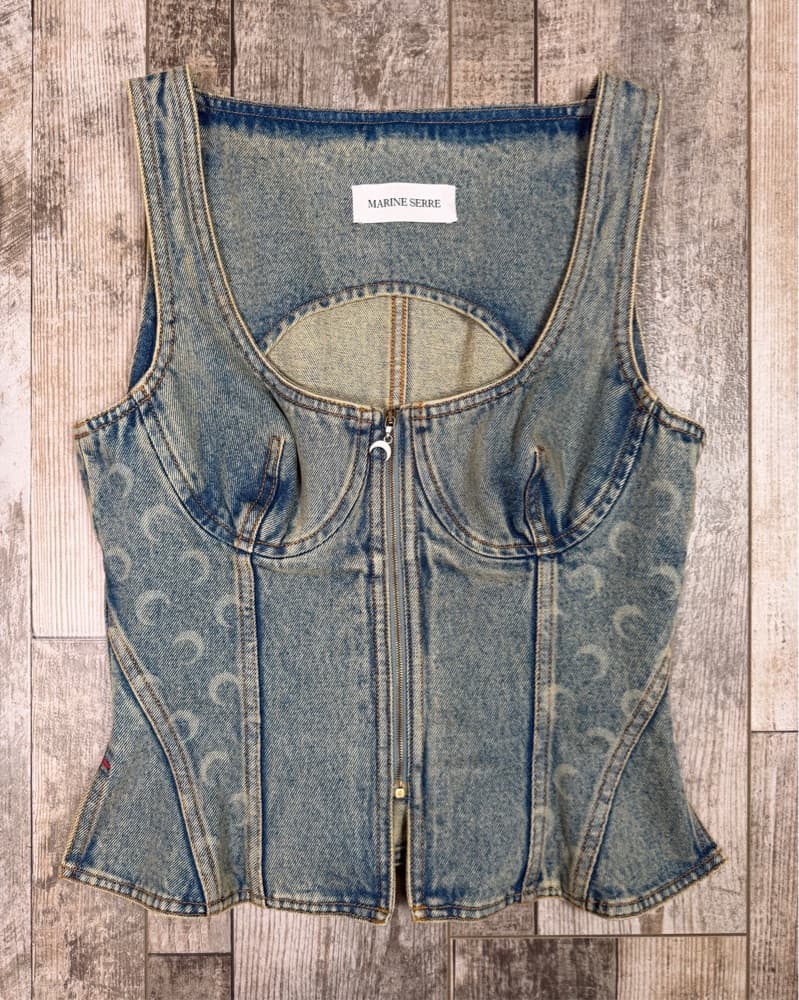 Marine Serre Crescent Moon Denim Top - Image 3