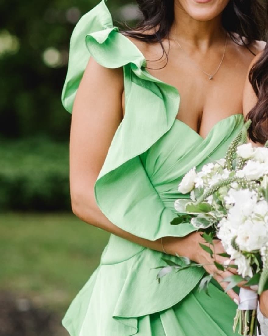 Green One Shoulder Leaf Gown - Image 1