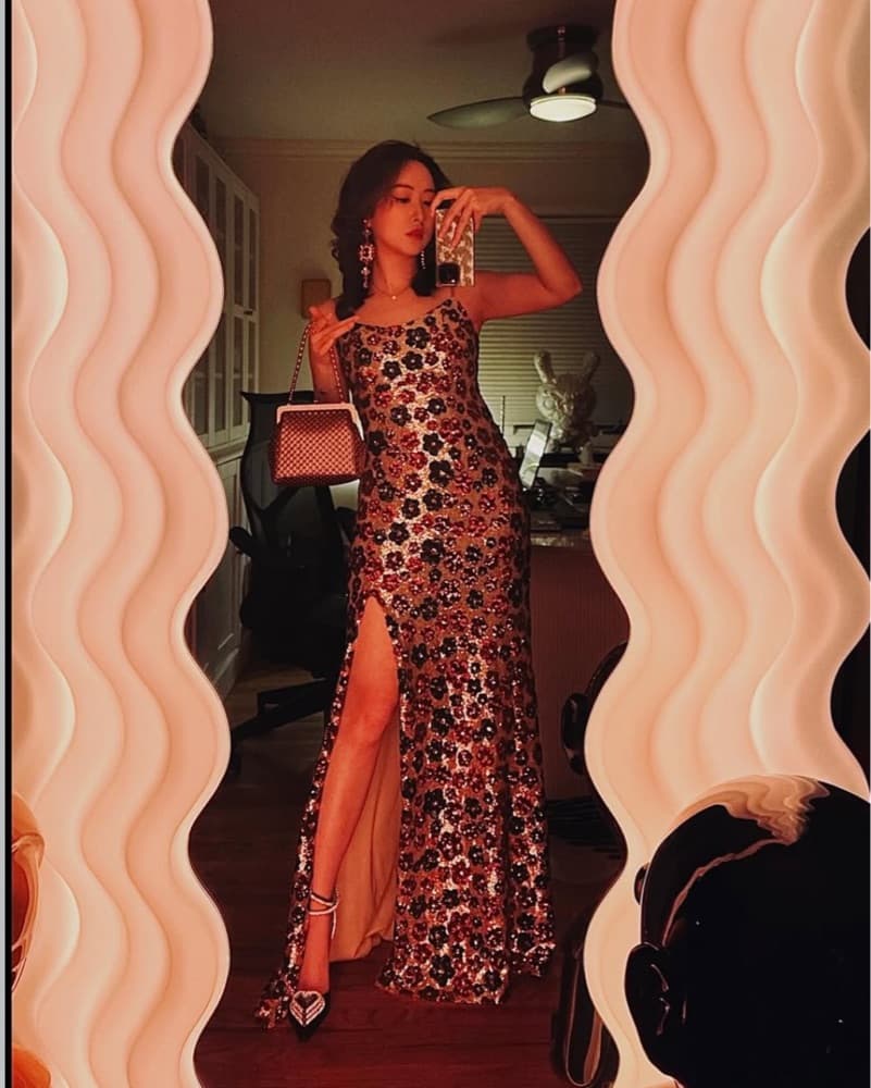 Dazzling Sequin Floral Gold Gown - Image 2