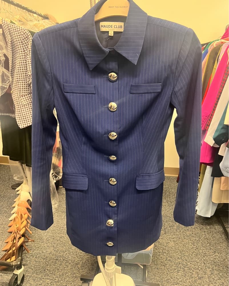 Blue Pinstripe Mini Dress  - Image 3