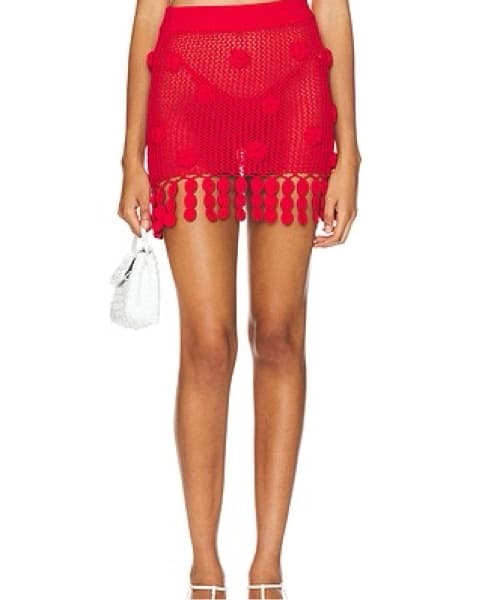 Lovers + Friends Red Crochet Mini Skirt  - Image 2