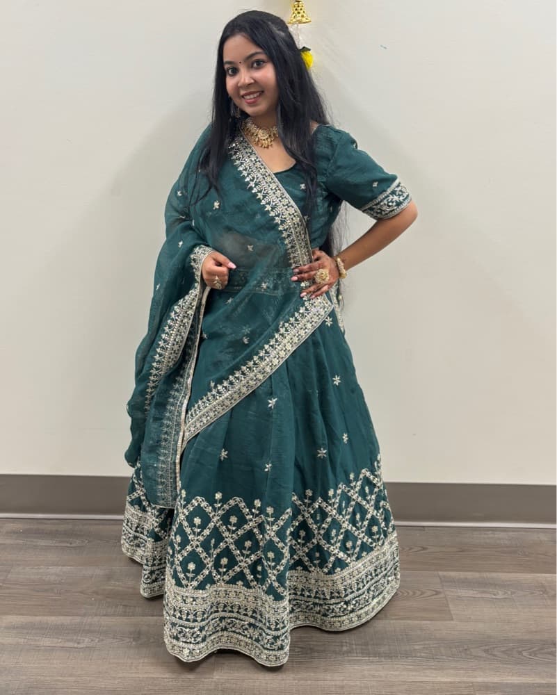 Elegant Green Embroidered Lehenga - Image 2