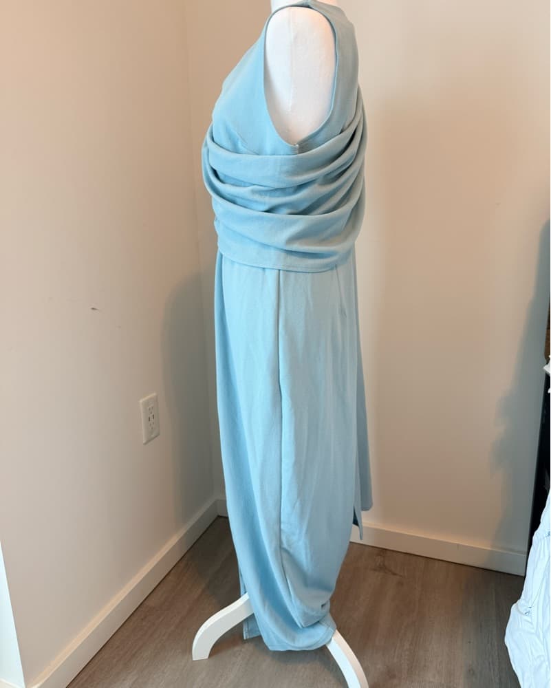 Elegant Sky Blue Draped Jumpsuit - Image 3