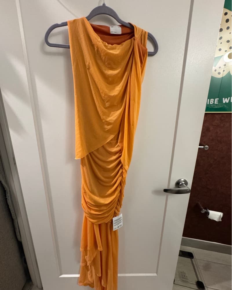 ASOS DESIGN ruched maxi dress in apricot - Image 3