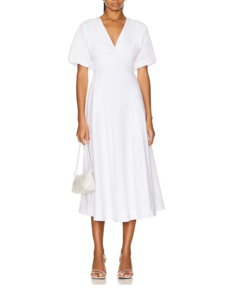 STAUD Finley White Puff Sleeve Dress - Image 1