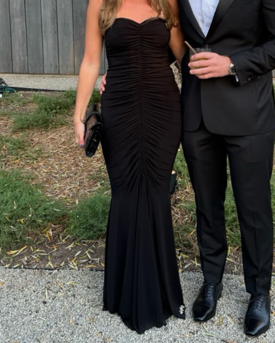 Norma Kamali Black Ruched Strapless Gown - Image 2