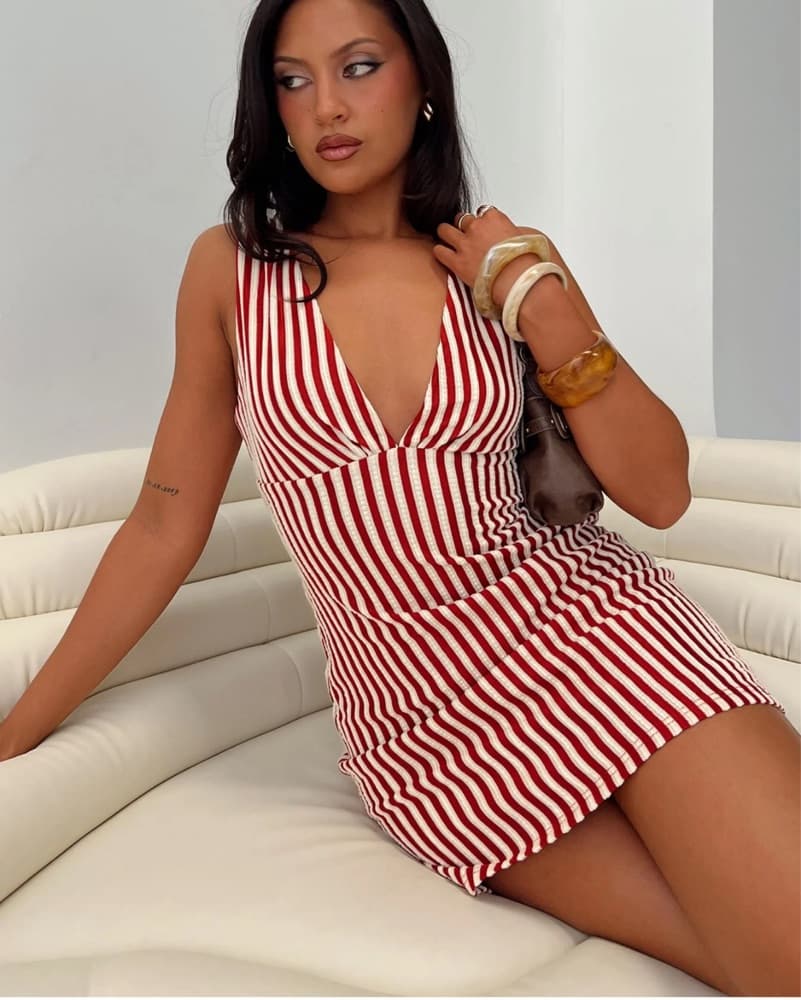 Red Striped Mini Dress - Image 1