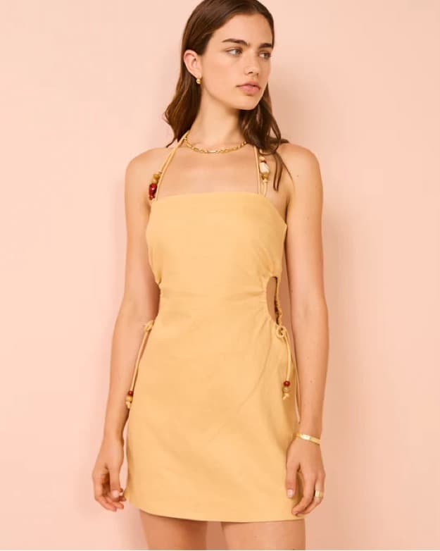 Sir Antonia Beaded Mini Dress In Tan - Image 1