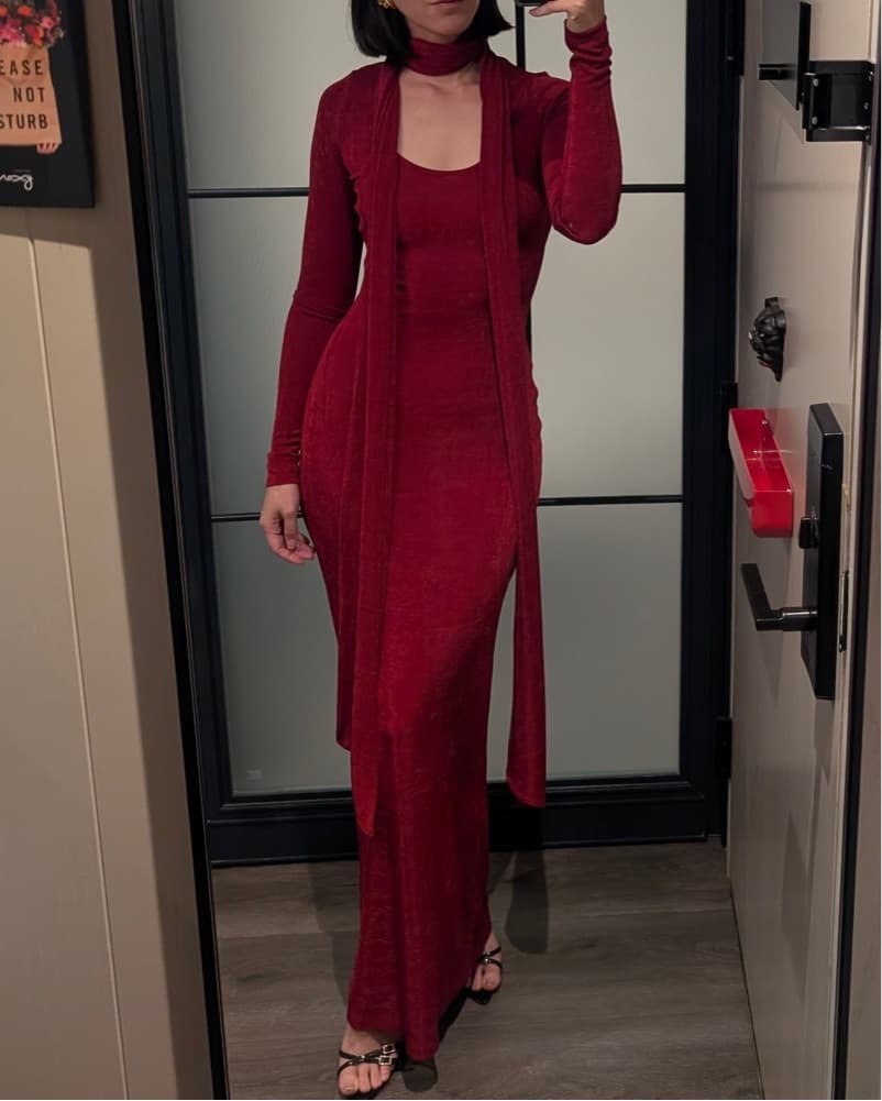 Sexy Red Maxi Dress With Scarf/Belt - Image 2