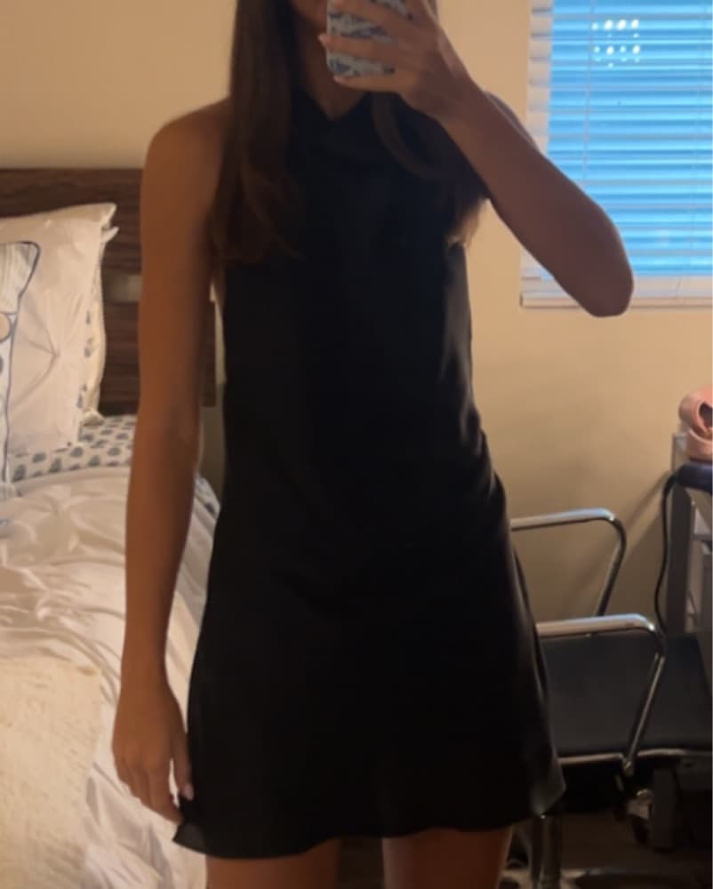 Black Halter Satin Mini Dress - Image 3