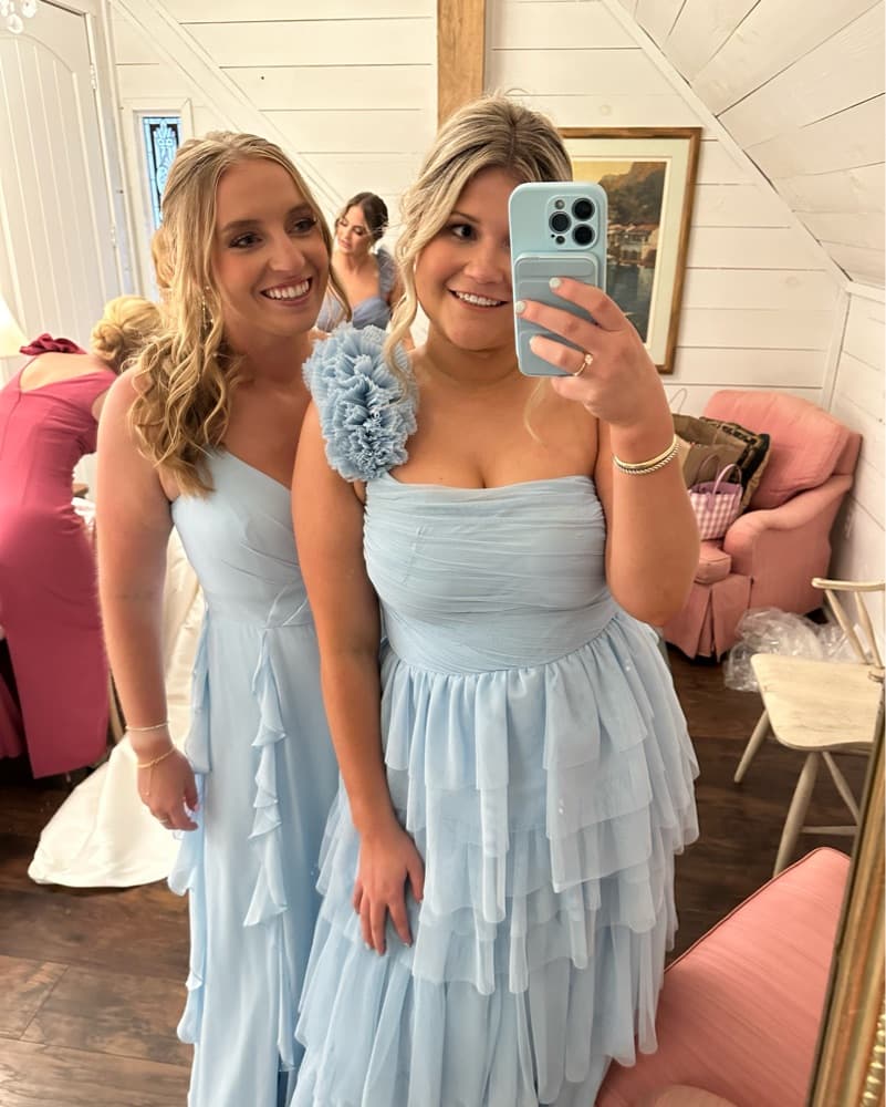 Elegant Light Blue Tiered Tulle Gown - Image 6