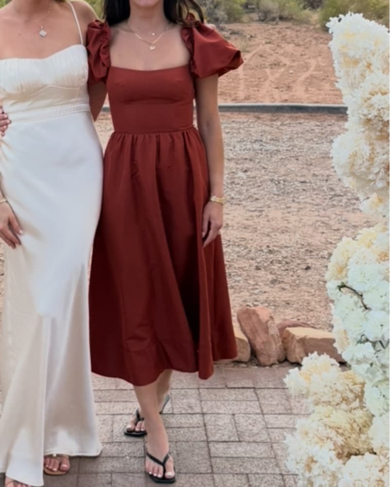 Self Portrait Rust Taffeta Midi Dress  - Image 1