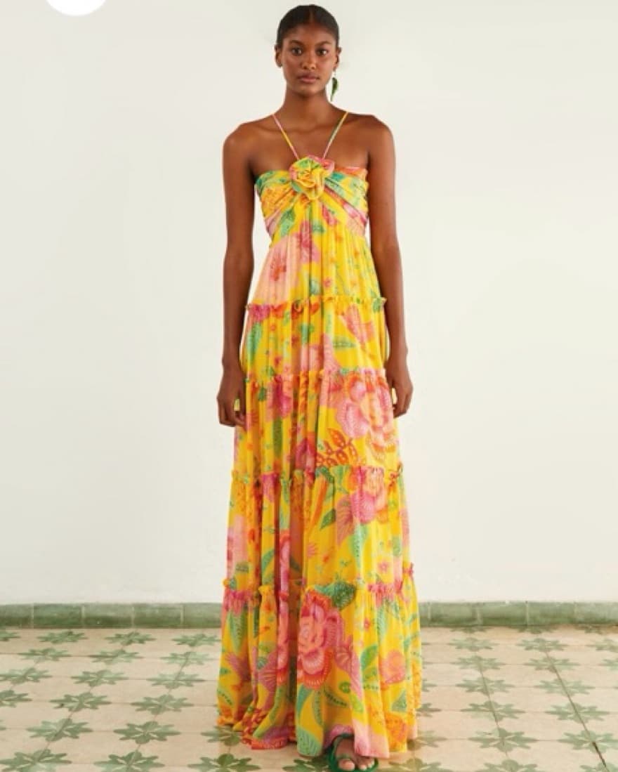 Farm Rio Yellow Floral Dress - Image 4