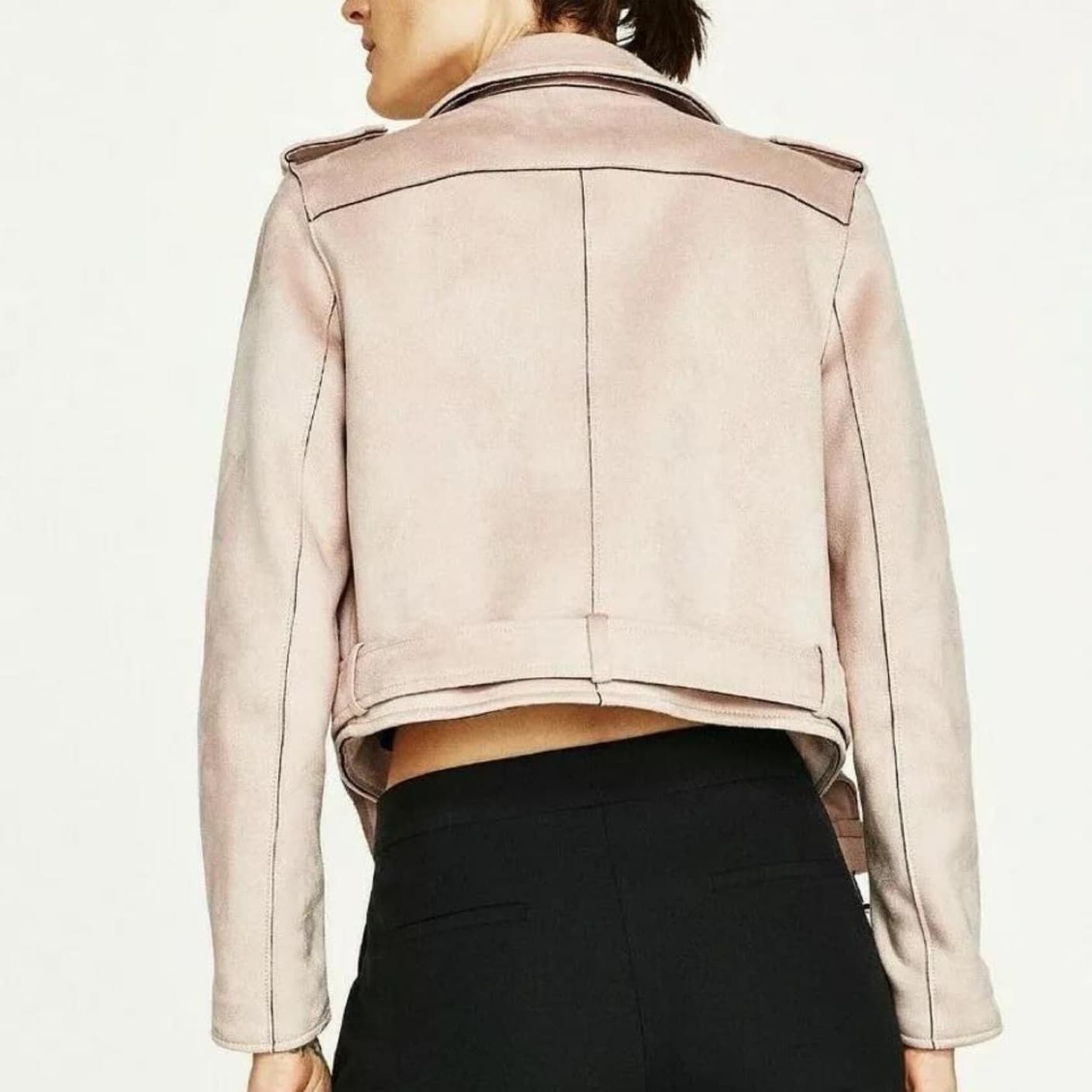 Zara Pink Faux Suede Biker Jacket Large - Image 3
