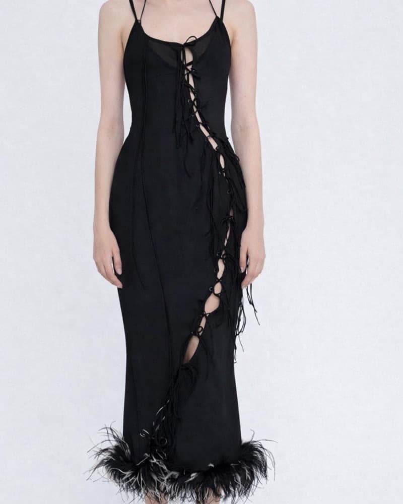 Fanci Club Mesh Feather Trim Dress - Image 1