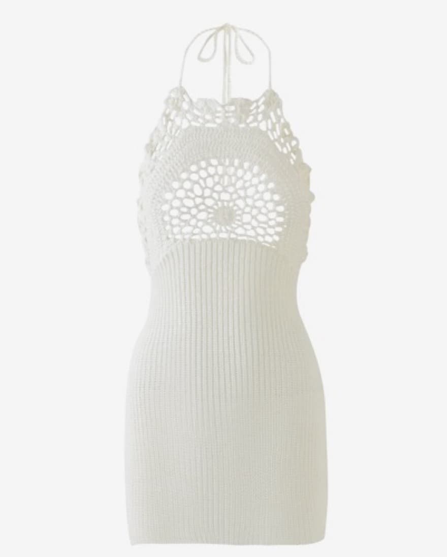 White Mini Crochet Dress - Image 2