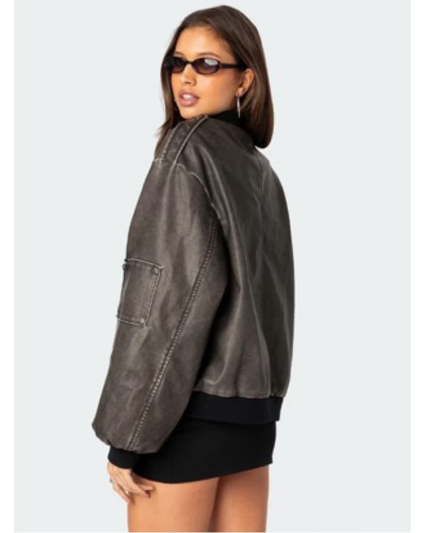 Edikted Vava Washed Faux Leather Jacket - Image 2