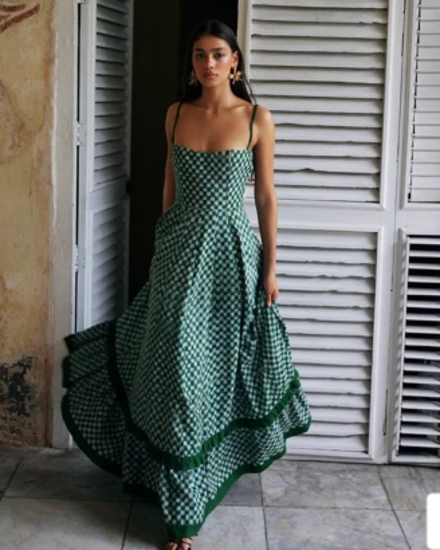 Green Checkerboard Maxi Dress - Image 1