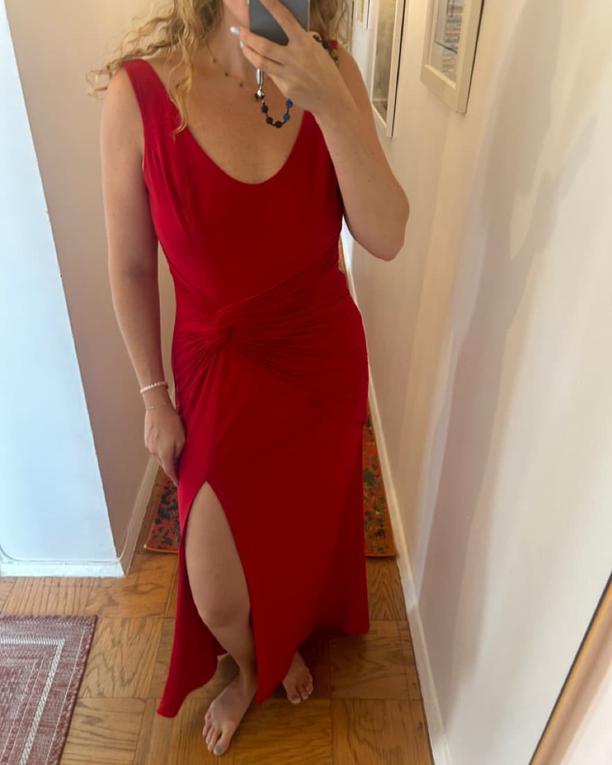FAUX WRAP SLEEVELESS V NECK GOWN - Image 2