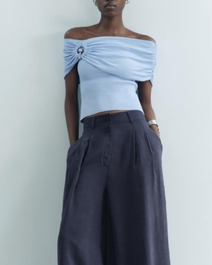 Off The Shoulder Metal Ring Knit Top - Image 1