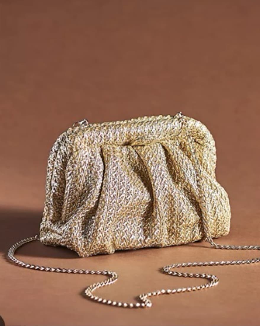 Stevie Pleated Gold Woven Clutch - Image 1