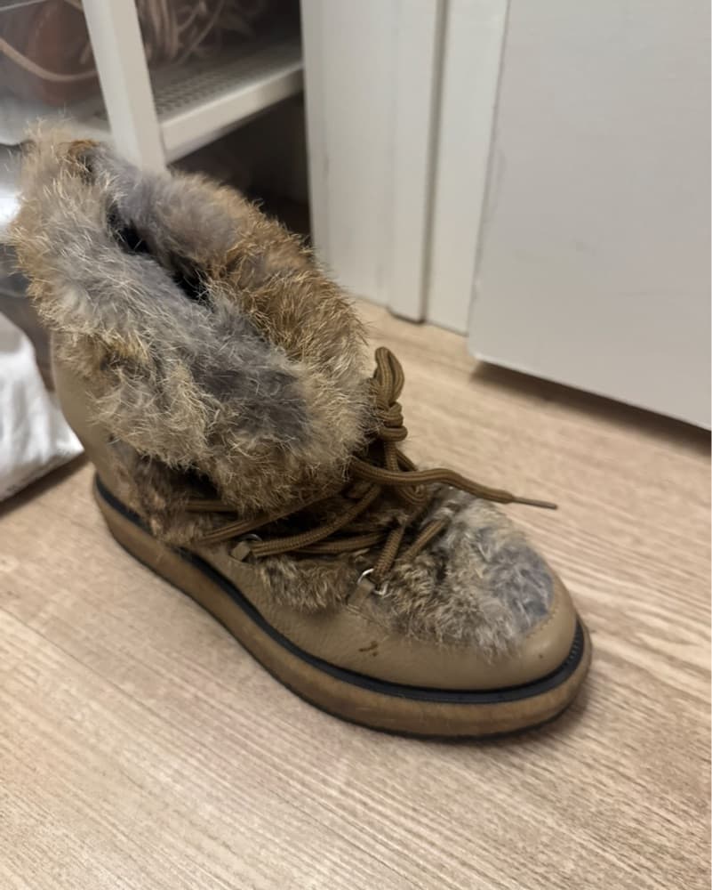 Fuzzy Beige Lace-Up Boots - Image 2