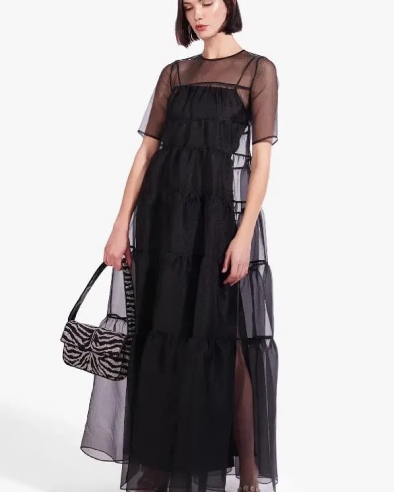 Staud Black Tulle Maxi Dress - Image 1