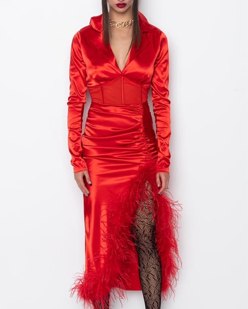 CORSET DETAIL SATIN MIDI DRESS - Image 1