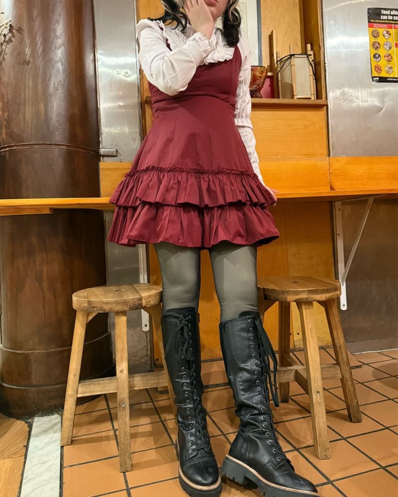 Burgundy Red White lolita Dress Small - Image 2
