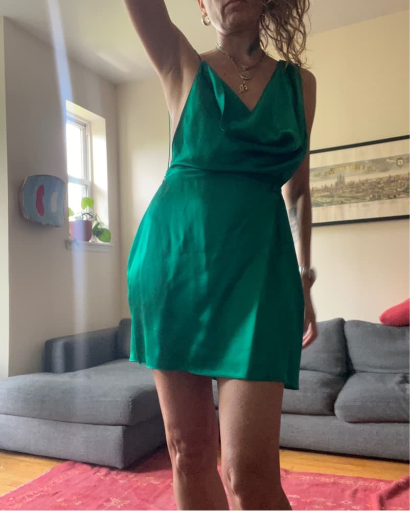 Captivating Green Silk Mini Dress - Image 2